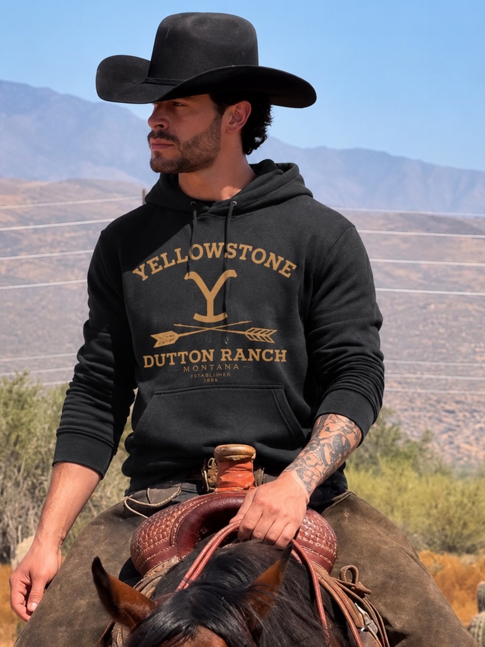 Yellowstone Dutton Ranch Hoodie Large Faded Black Western TV Series Sweatshirt